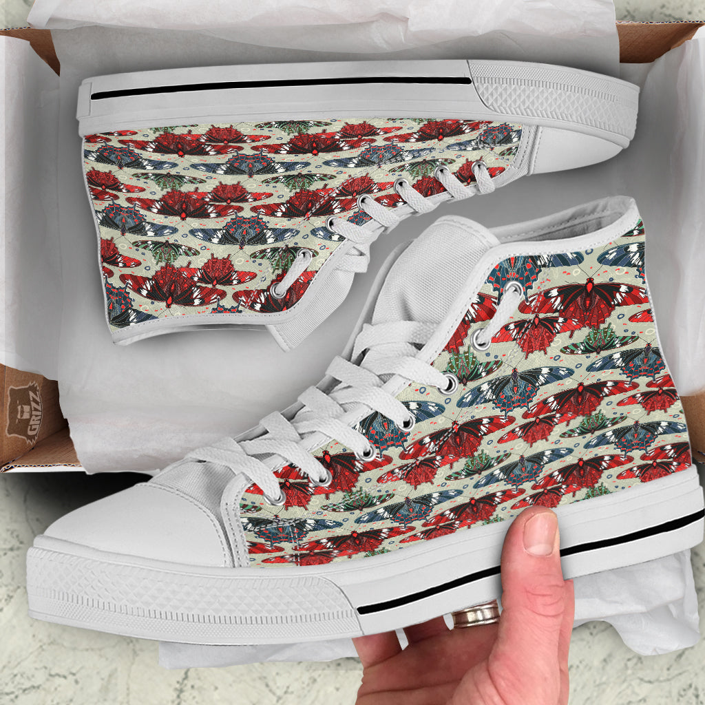 Butterfly Exotic Print Pattern White High Top Shoes-grizzshop