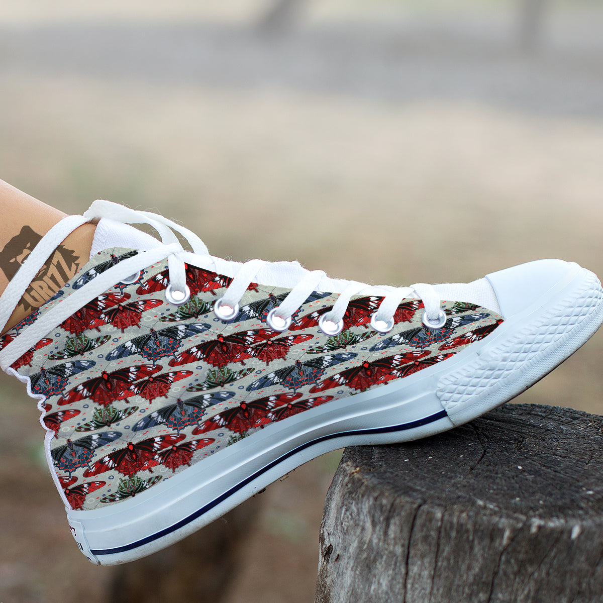 Butterfly Exotic Print Pattern White High Top Shoes-grizzshop