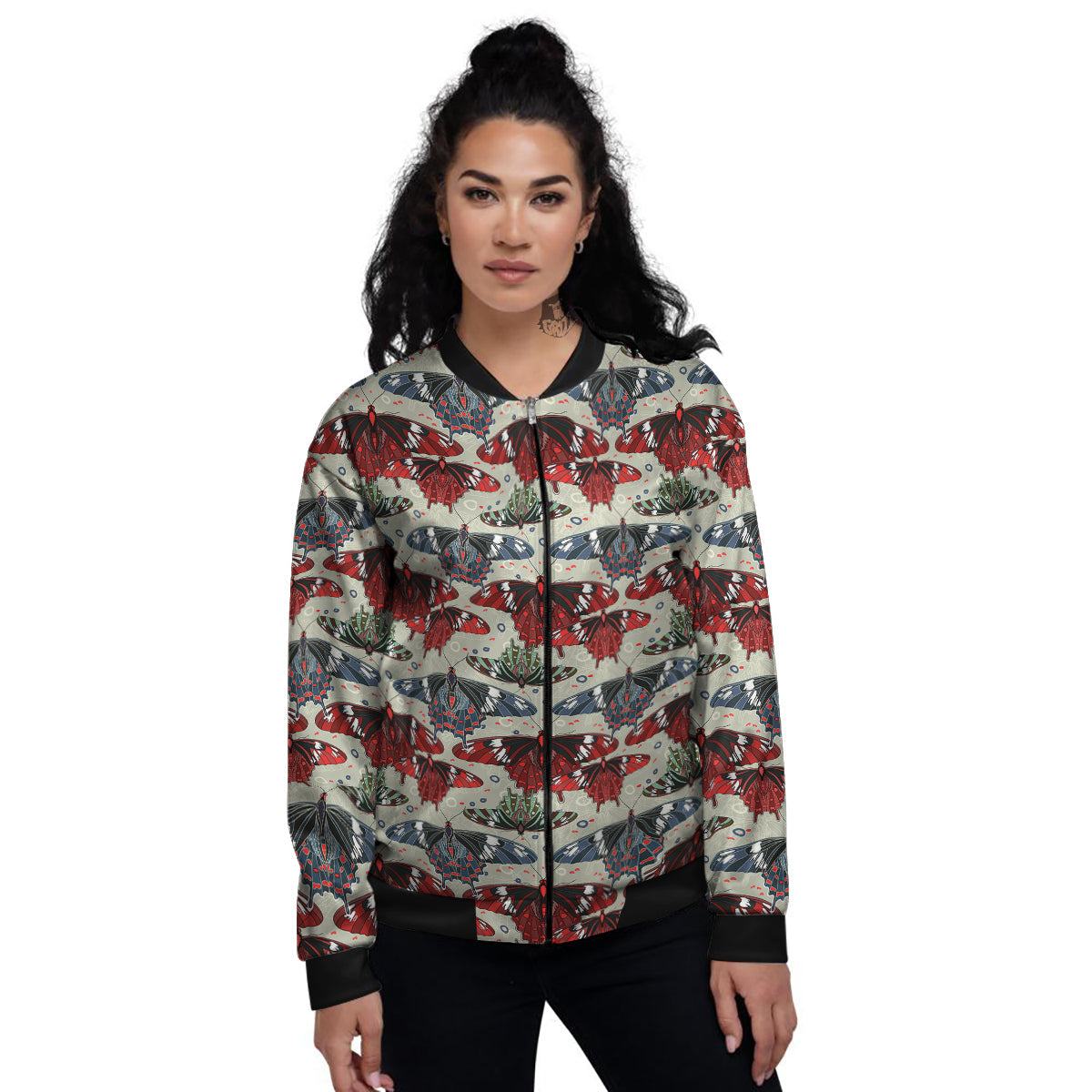 Butterfly Exotic Print Pattern Women's Bomber Jacket-grizzshop
