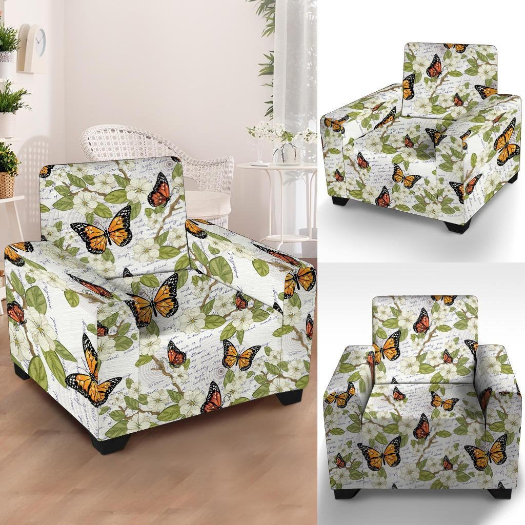 Butterfly Floral Print Armchair Cover-grizzshop