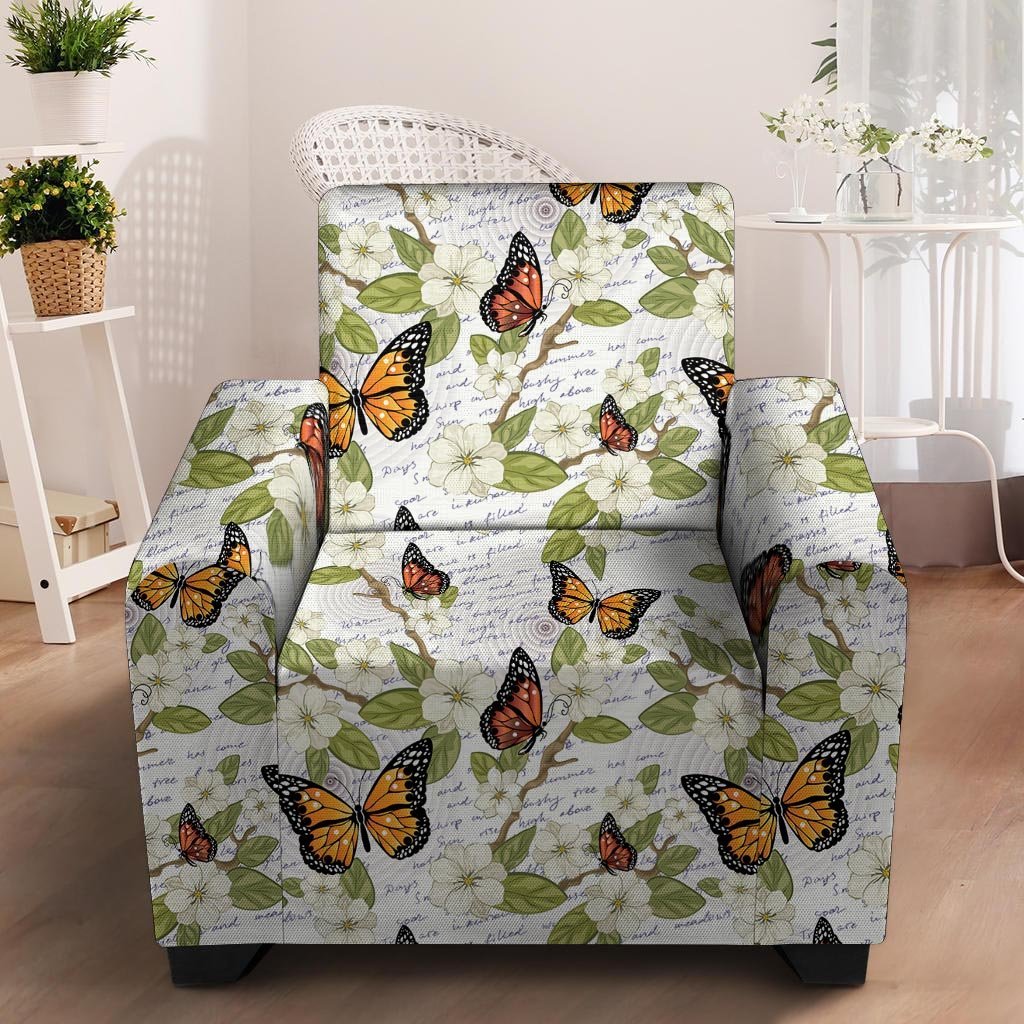 Butterfly Floral Print Armchair Cover-grizzshop