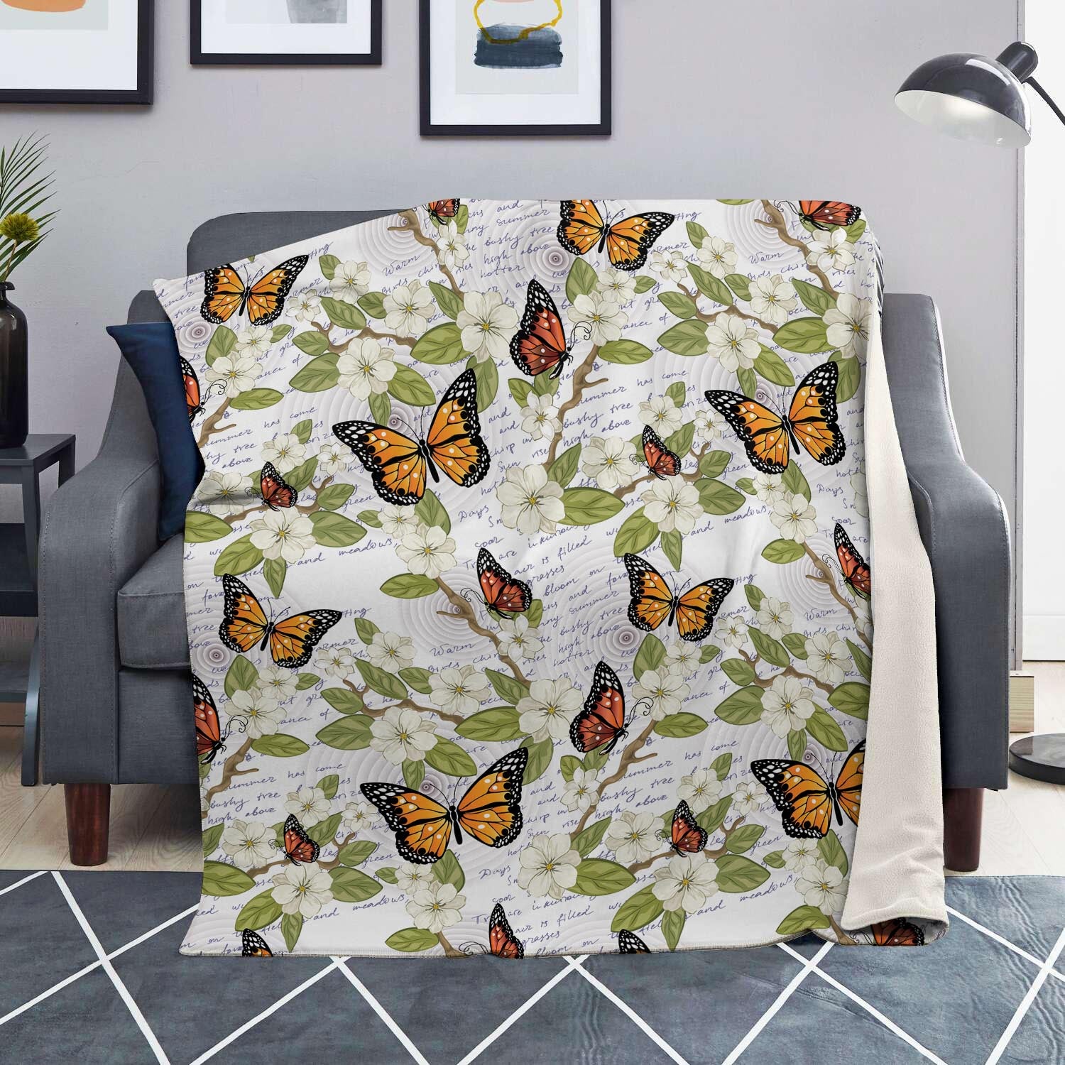 Butterfly Floral Print Blanket-grizzshop