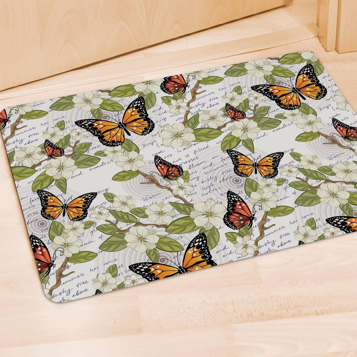 Butterfly Floral Print Door Mat-grizzshop