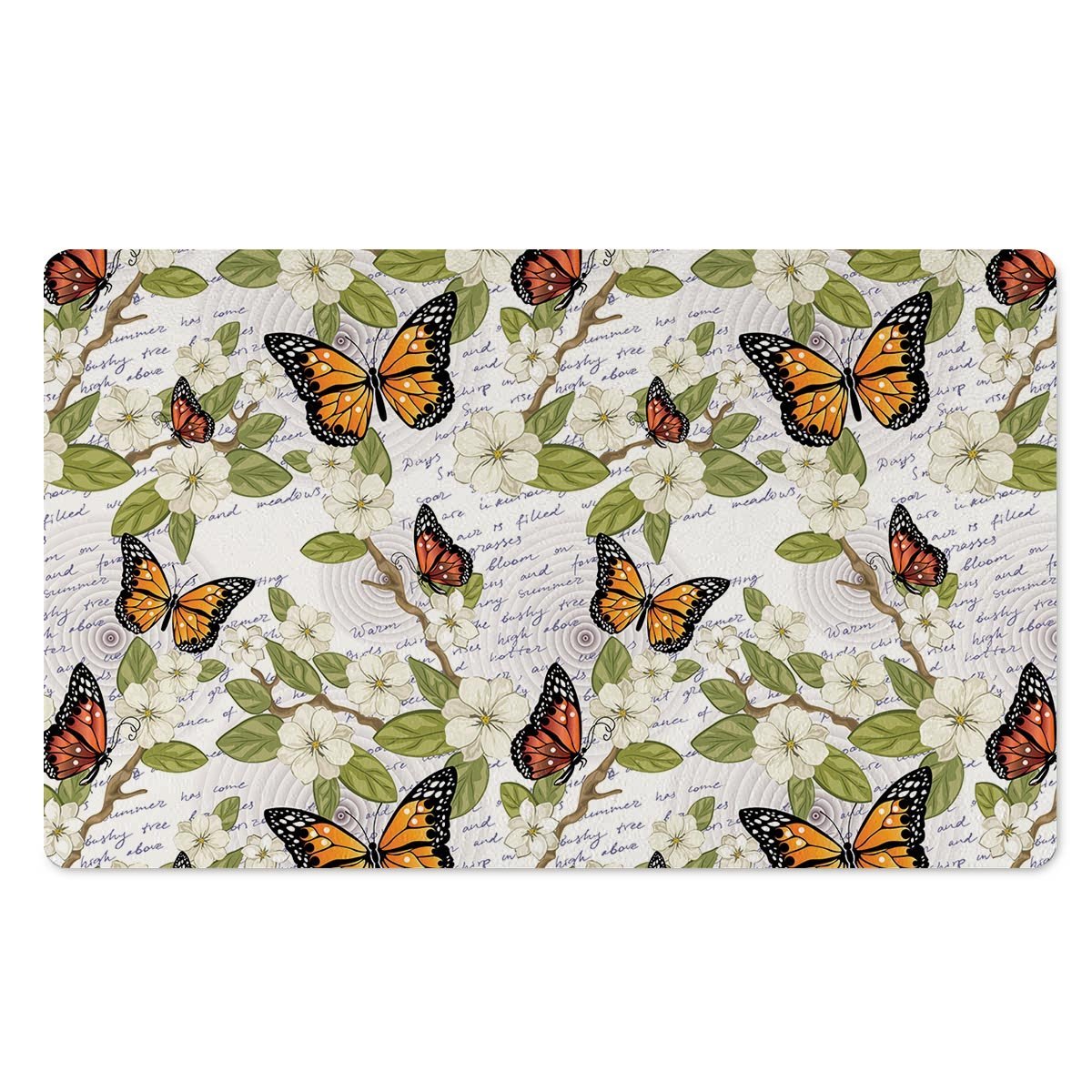 Butterfly Floral Print Door Mat-grizzshop