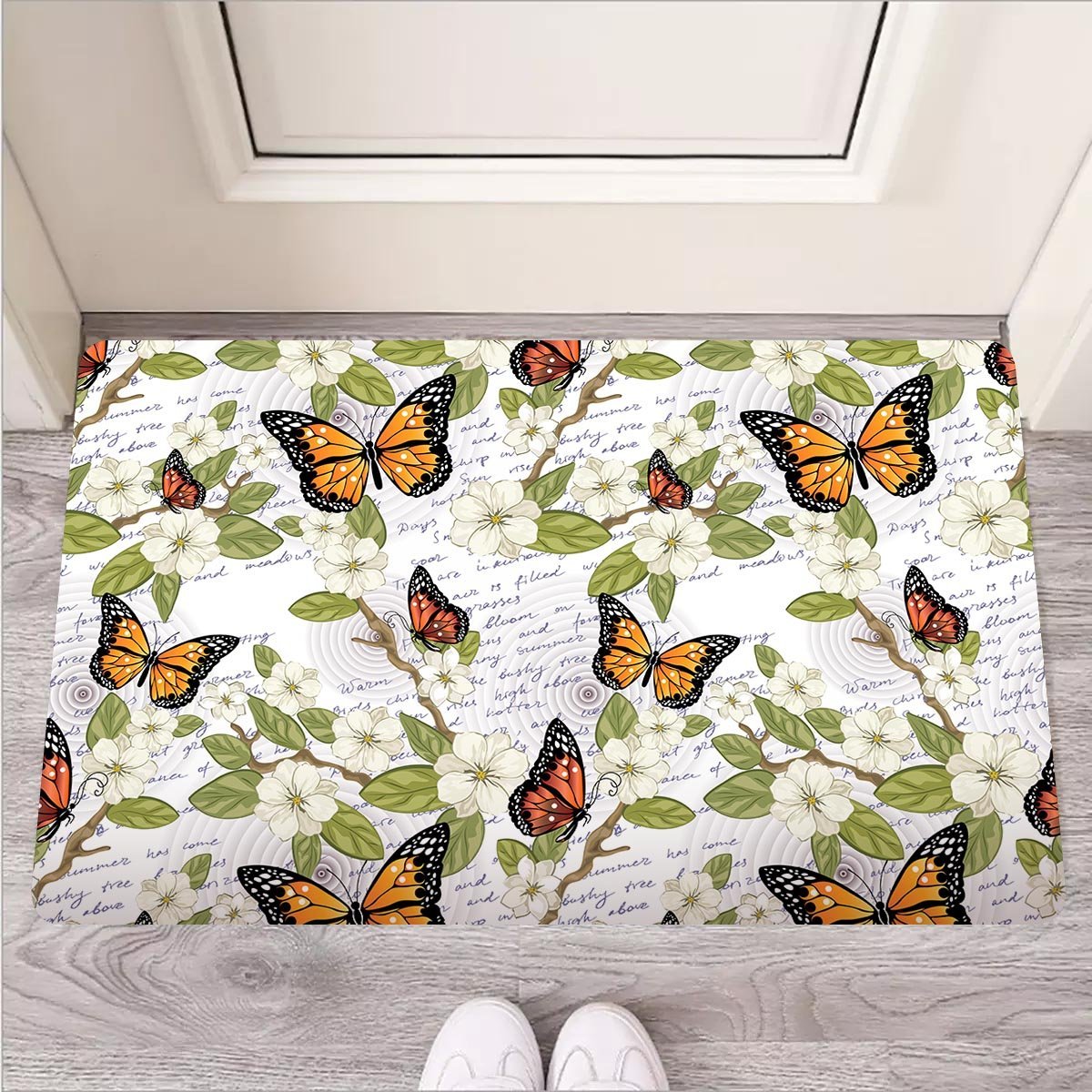 Butterfly Floral Print Door Mat-grizzshop