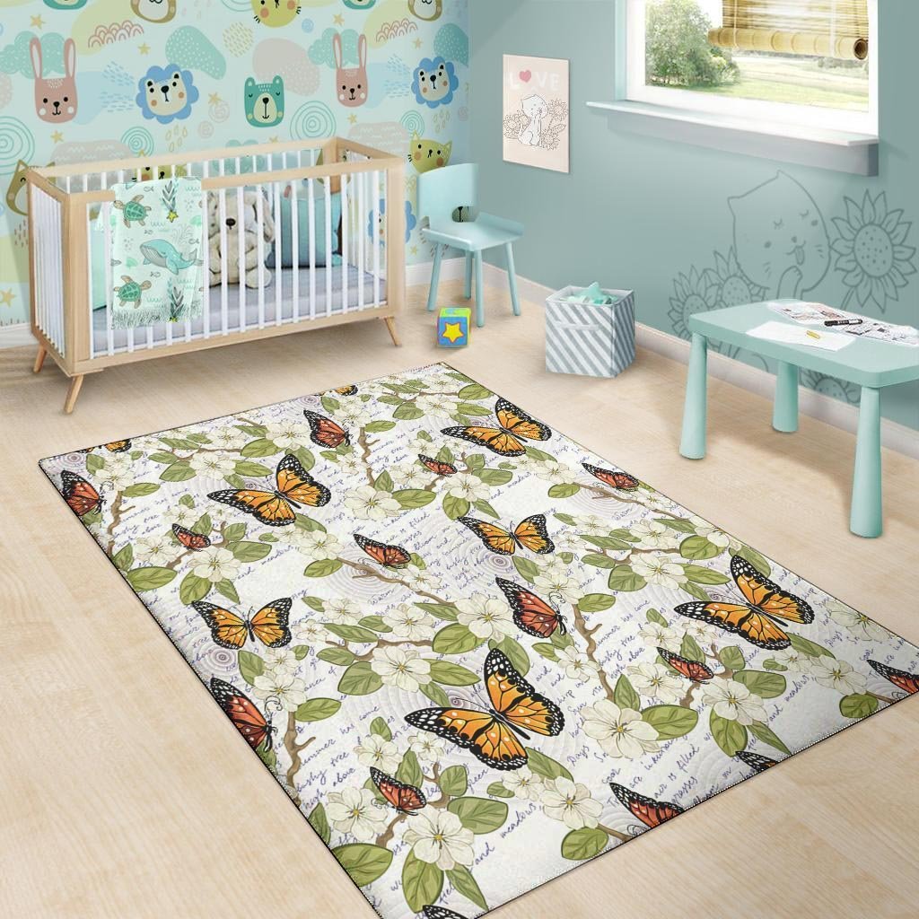 Butterfly Floral Print Floor Mat-grizzshop