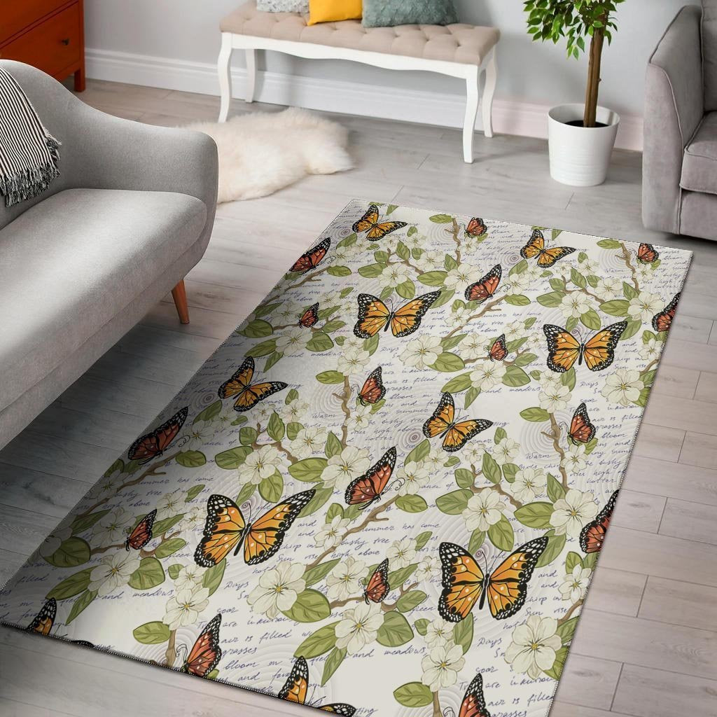 Butterfly Floral Print Floor Mat-grizzshop