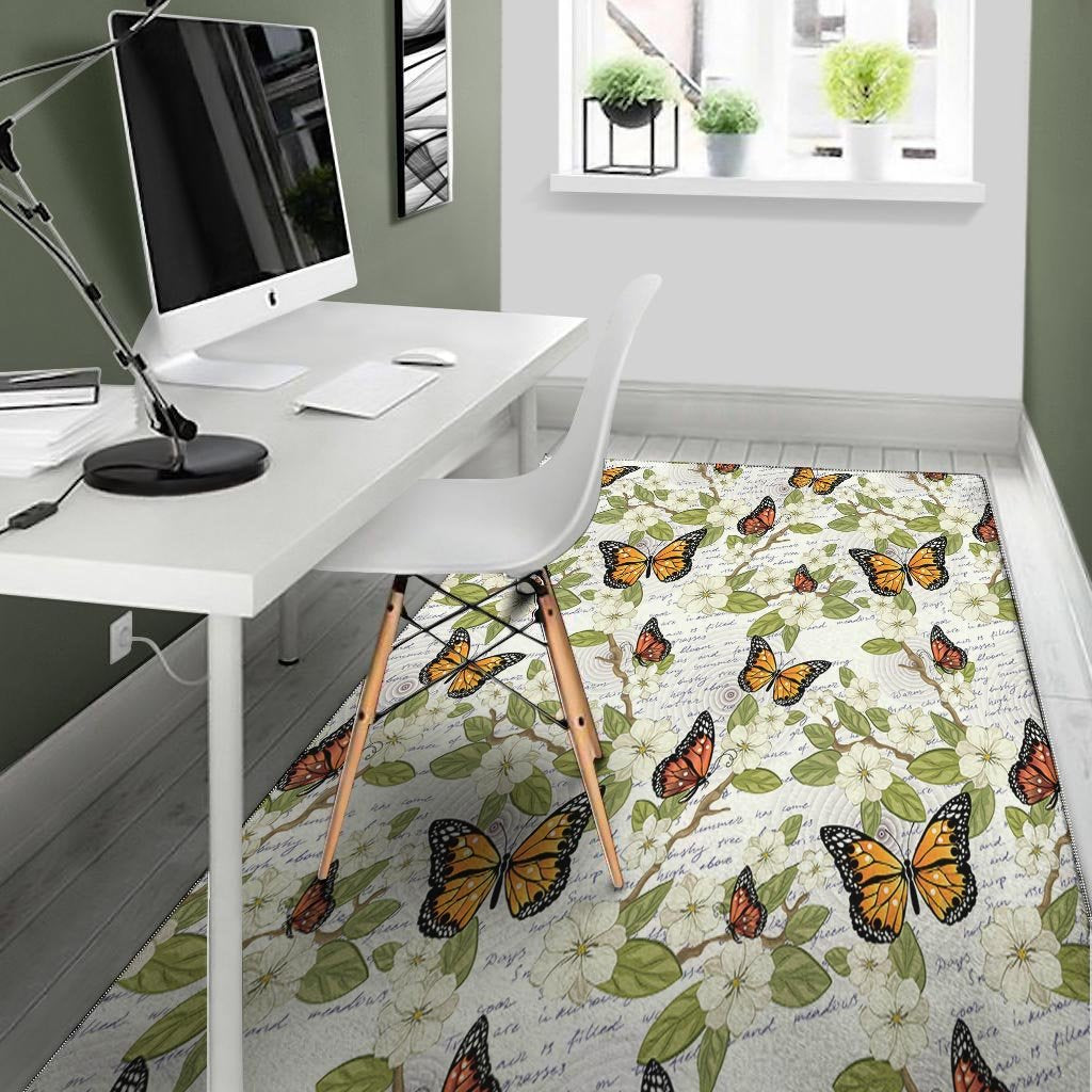 Butterfly Floral Print Floor Mat-grizzshop