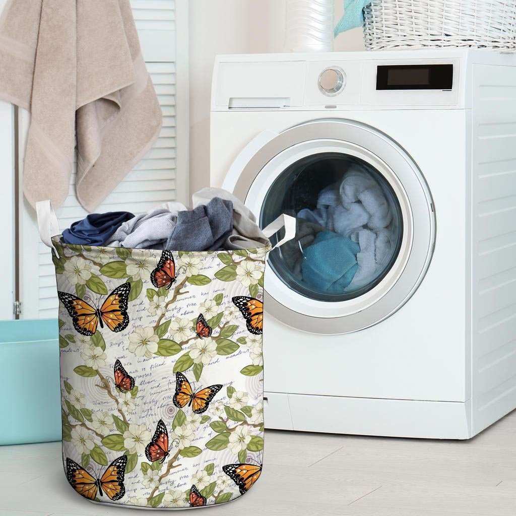 Butterfly Floral Print Laundry Basket-grizzshop