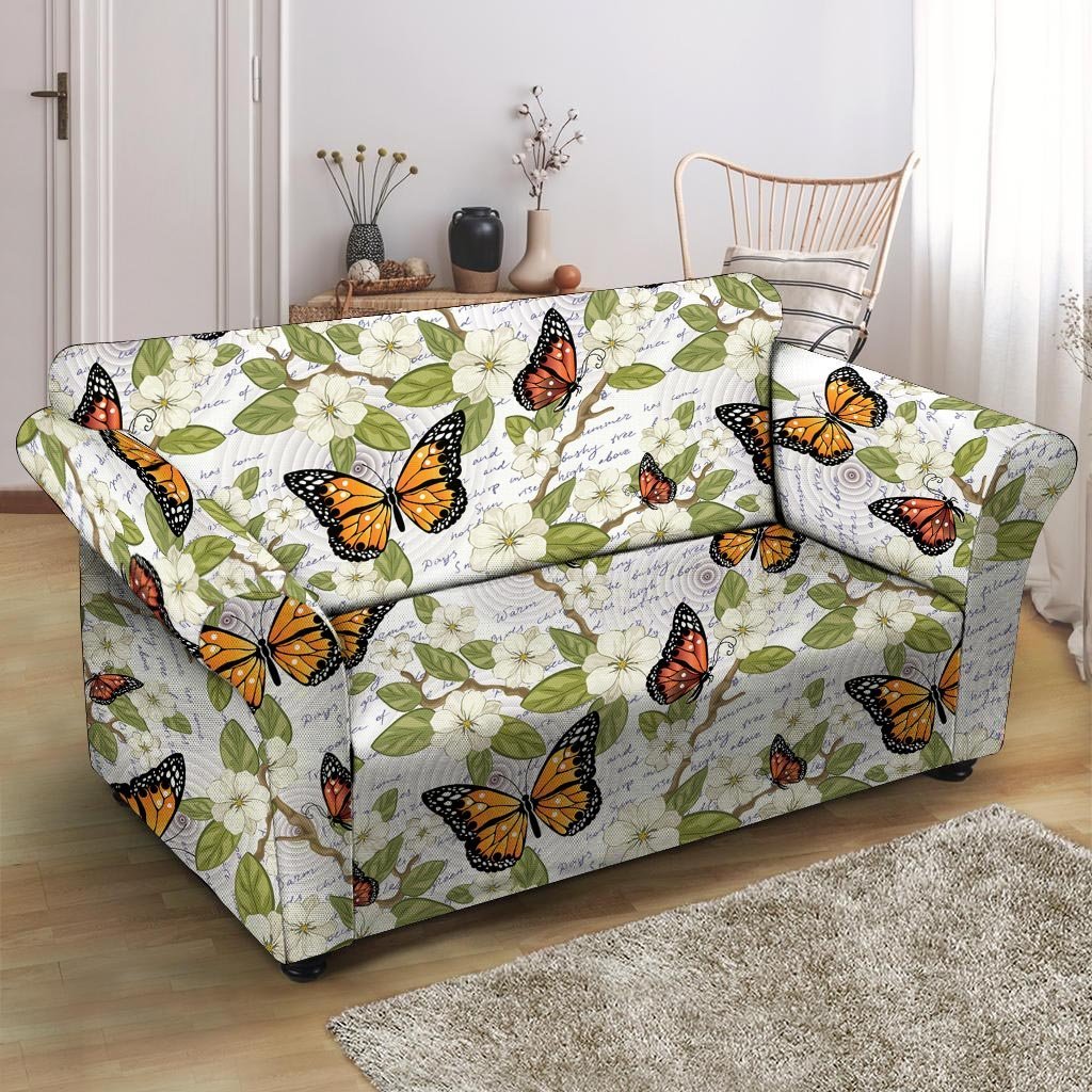 Butterfly Floral Print Loveseat Cover-grizzshop