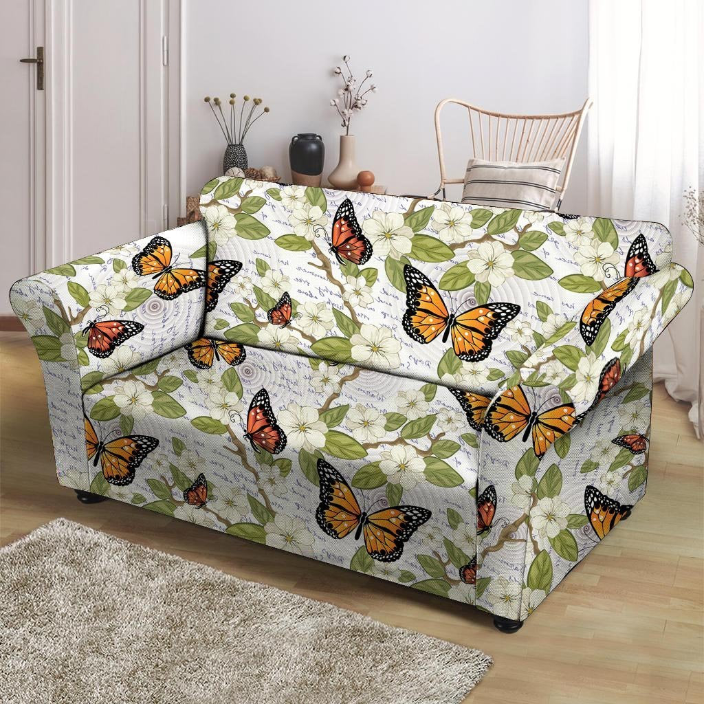 Butterfly Floral Print Loveseat Cover-grizzshop