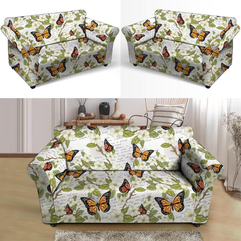 Butterfly Floral Print Loveseat Cover-grizzshop