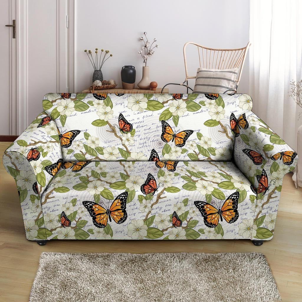 Butterfly Floral Print Loveseat Cover-grizzshop