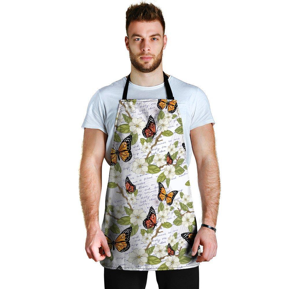 Butterfly Floral Print Men's Apron-grizzshop