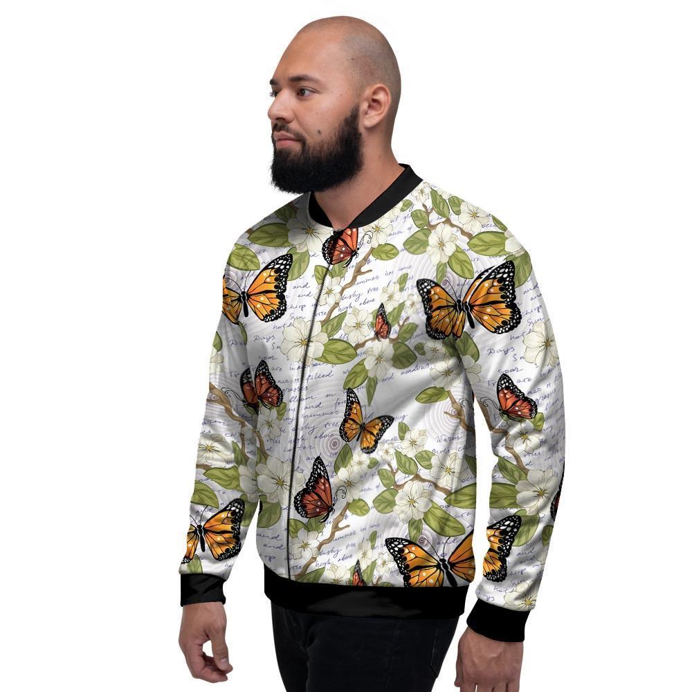 Butterfly Floral Print Men's Bomber Jacket-grizzshop