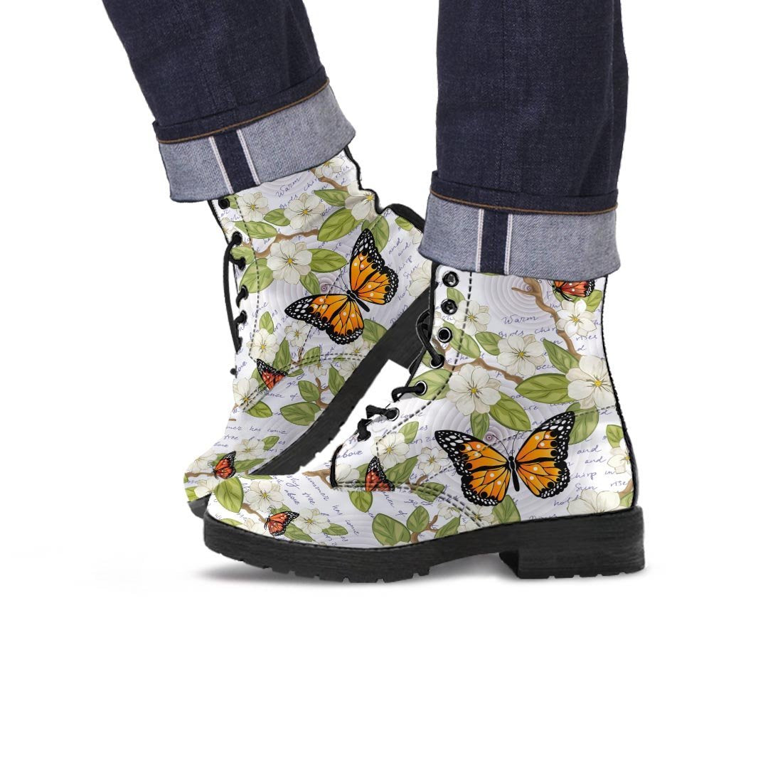 Butterfly Floral Print Men's Boots-grizzshop