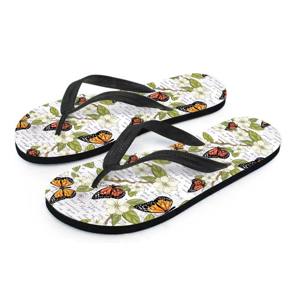 Butterfly Floral Print Men's Flip Flops-grizzshop