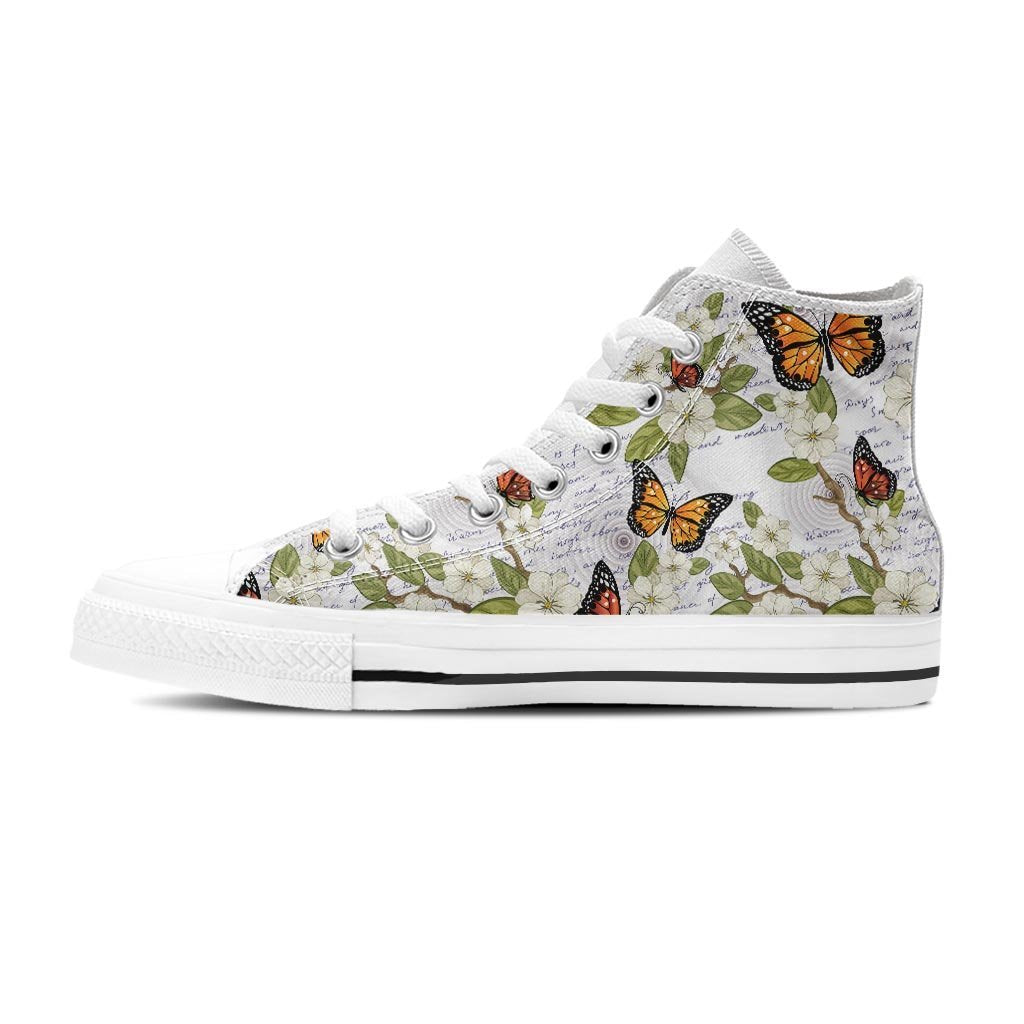 Butterfly Floral Print Men's High Top Shoes-grizzshop