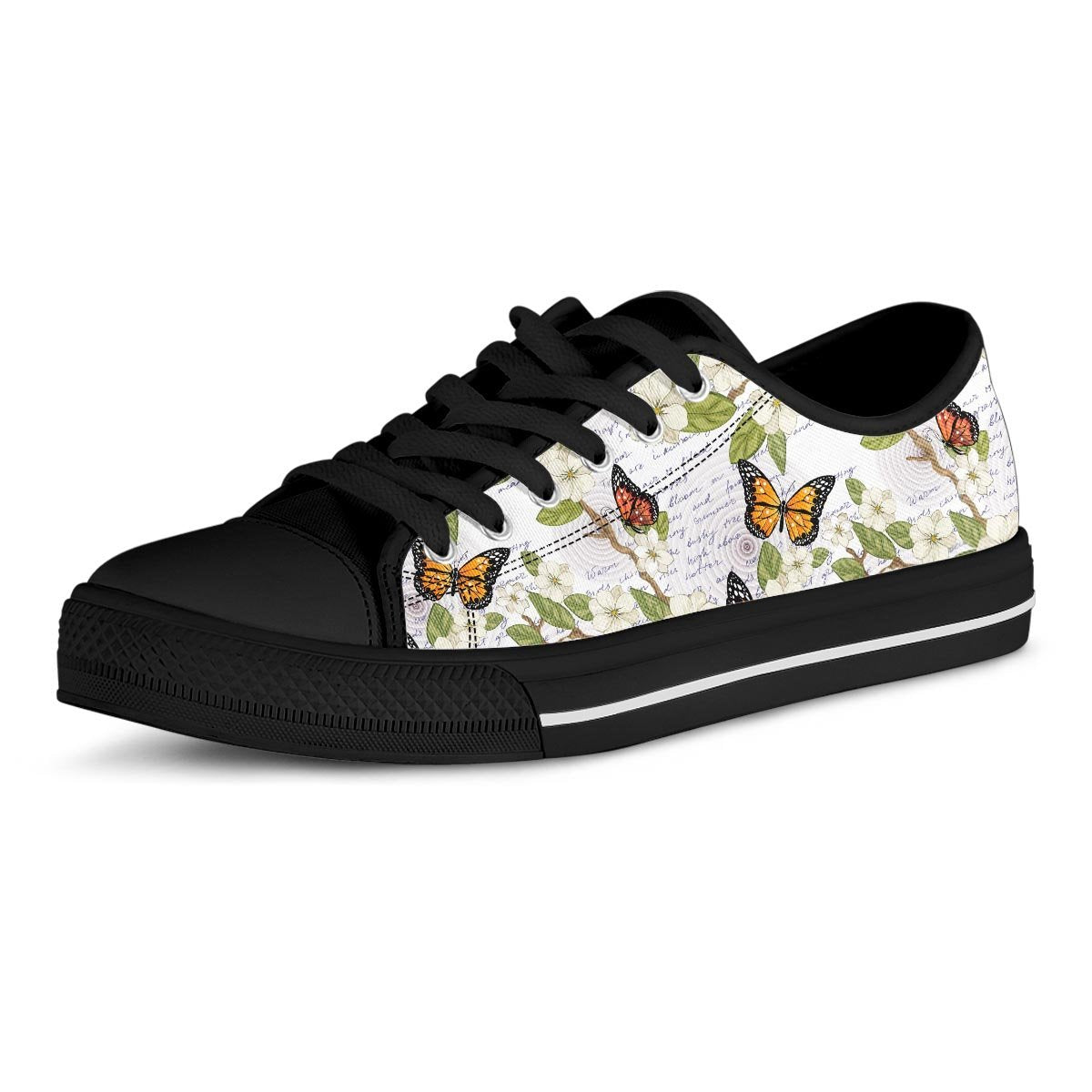 Butterfly Floral Print Men's Low Top Shoes-grizzshop