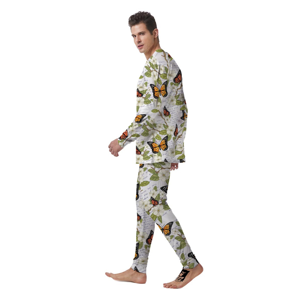 Butterfly Floral Print Men's Pajamas-grizzshop