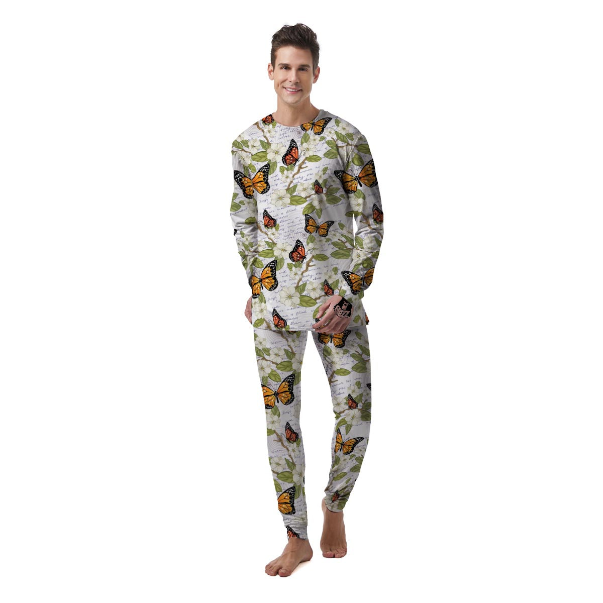 Butterfly Floral Print Men's Pajamas-grizzshop