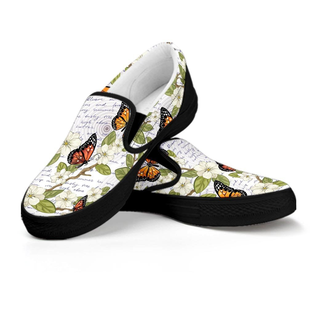 Butterfly Floral Print Men's Slip On Sneakers-grizzshop