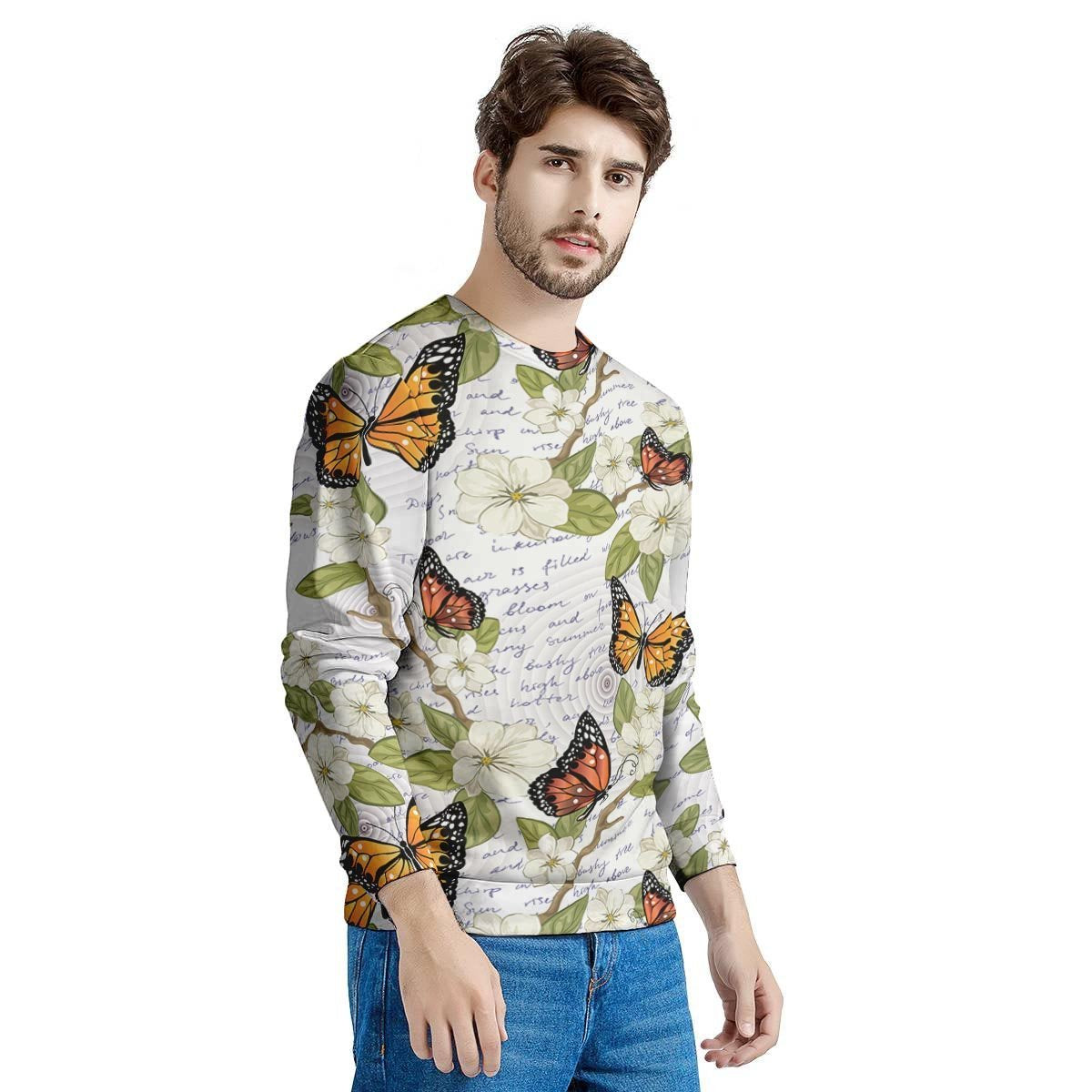 Butterfly Floral Print Men's Sweatshirt-grizzshop