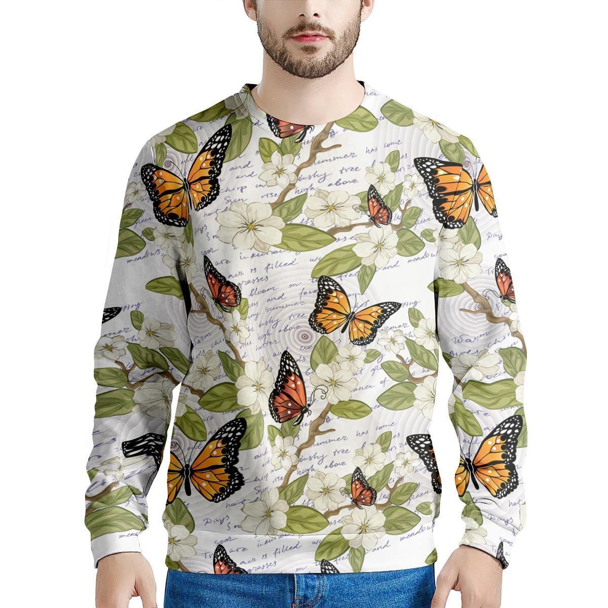 Butterfly Floral Print Men's Sweatshirt-grizzshop