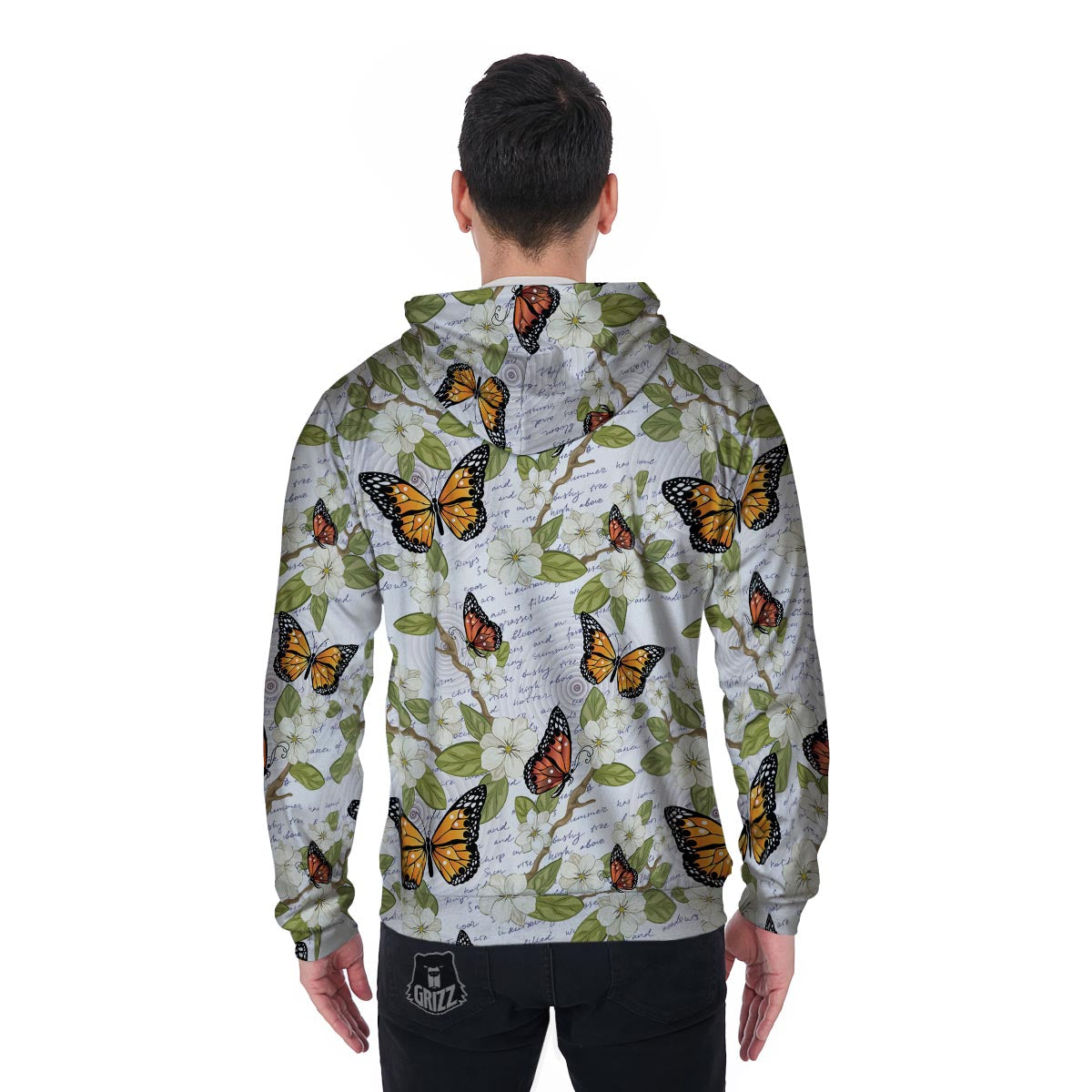 Butterfly Floral Print Men's Zip Up Hoodie-grizzshop