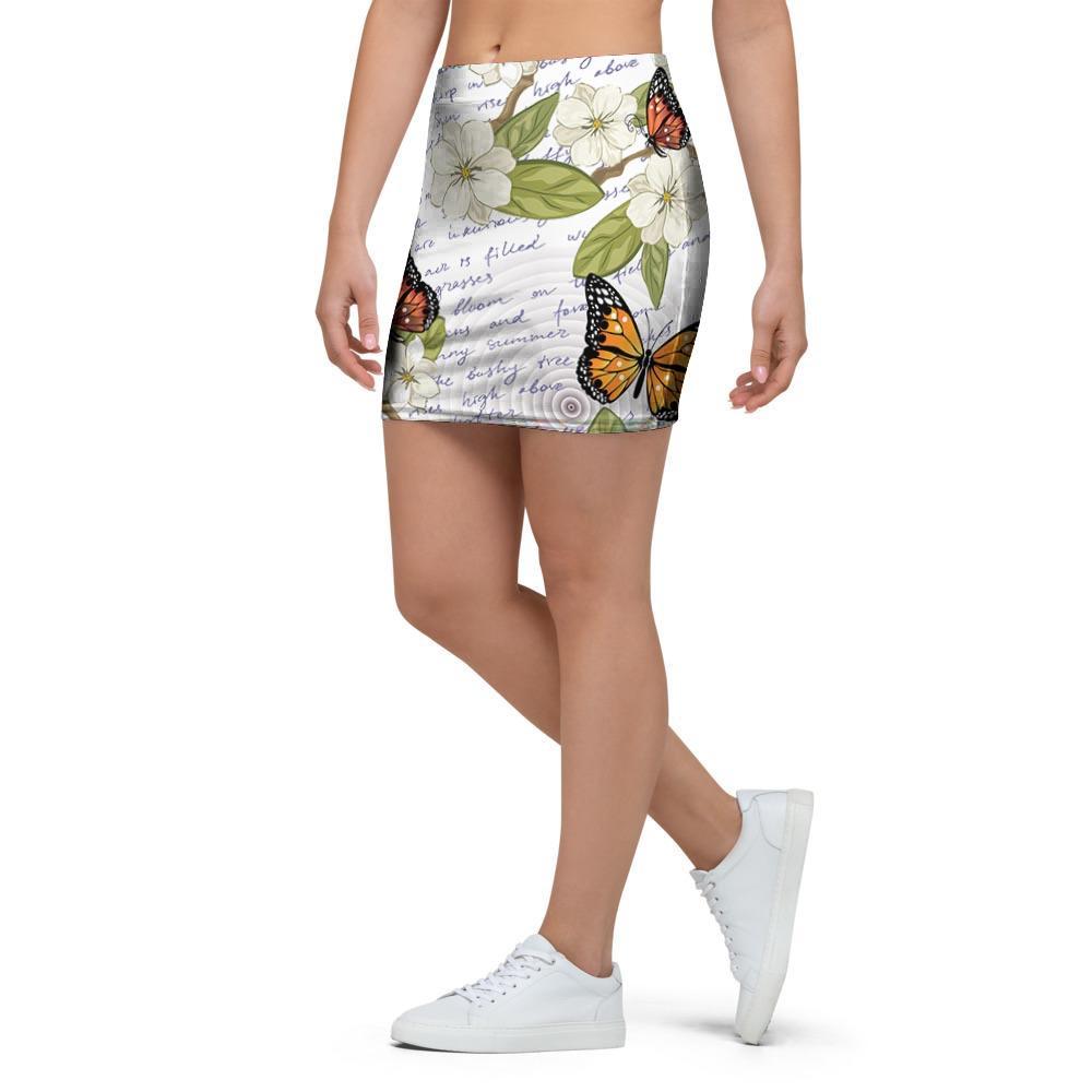 Butterfly Floral Print Mini Skirt-grizzshop