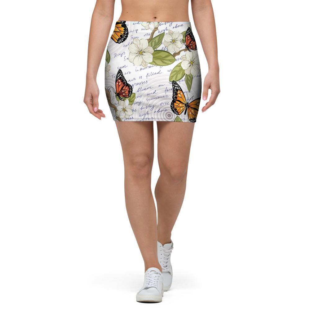 Butterfly Floral Print Mini Skirt-grizzshop