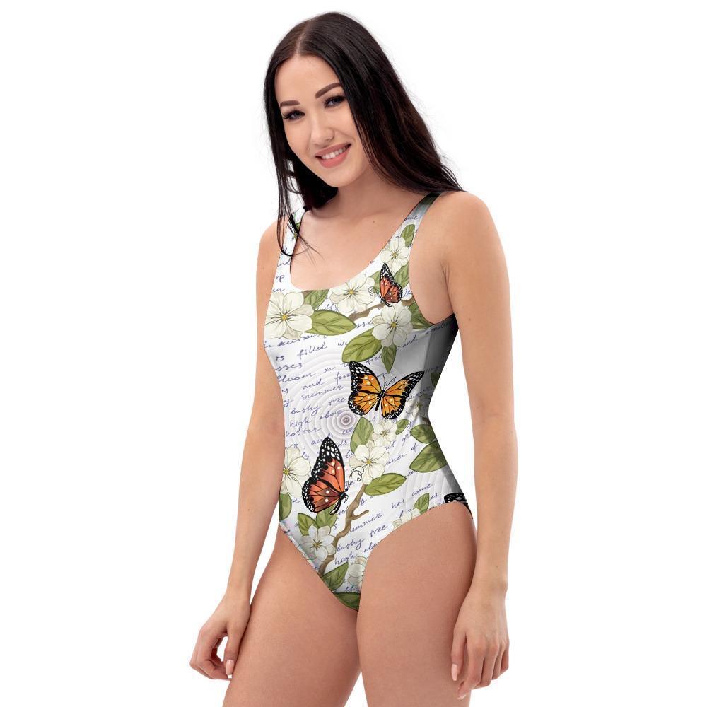 Butterfly Floral Print One Piece Swimsuite-grizzshop