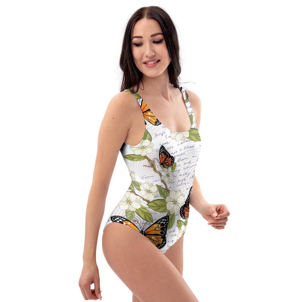 Butterfly Floral Print One Piece Swimsuite-grizzshop