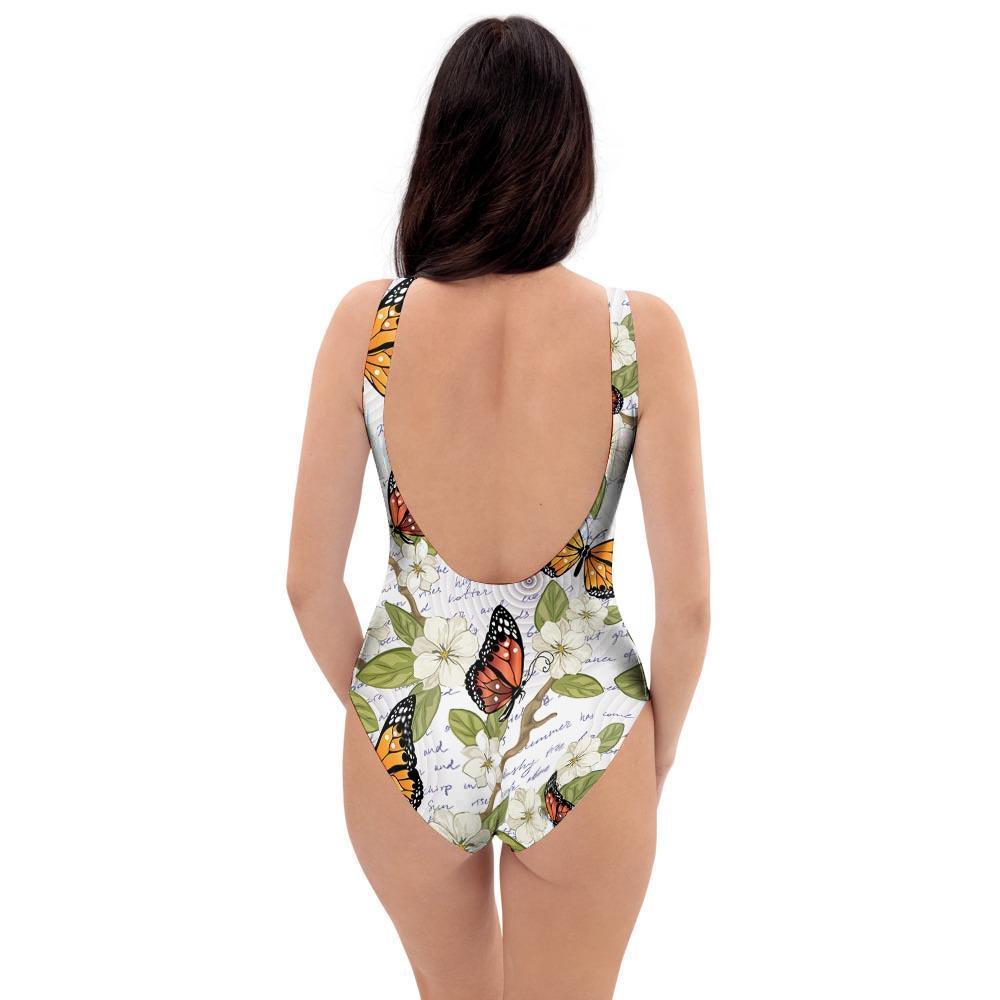 Butterfly Floral Print One Piece Swimsuite-grizzshop