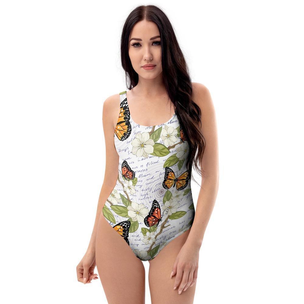 Butterfly Floral Print One Piece Swimsuite-grizzshop