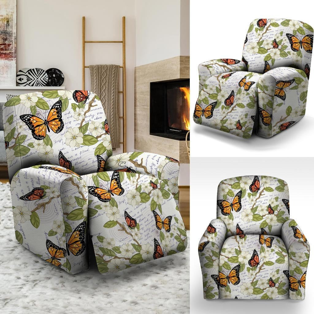 Butterfly Floral Print Recliner Cover-grizzshop