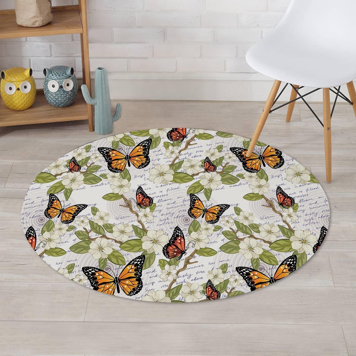 Butterfly Floral Print Round Rug-grizzshop