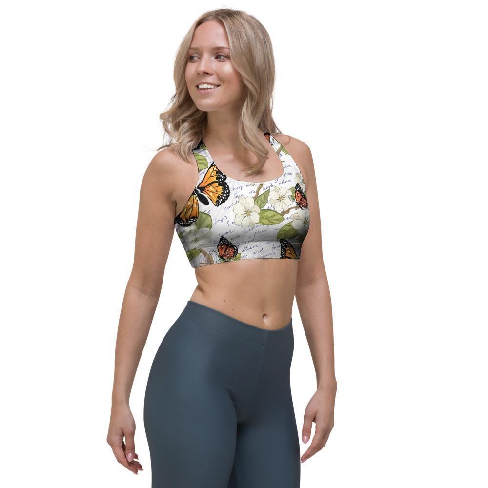 Butterfly Floral Print Sports Bra-grizzshop