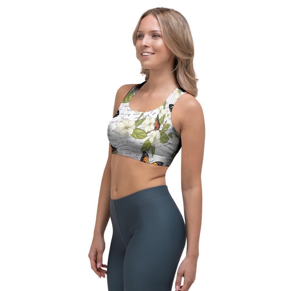 Butterfly Floral Print Sports Bra-grizzshop