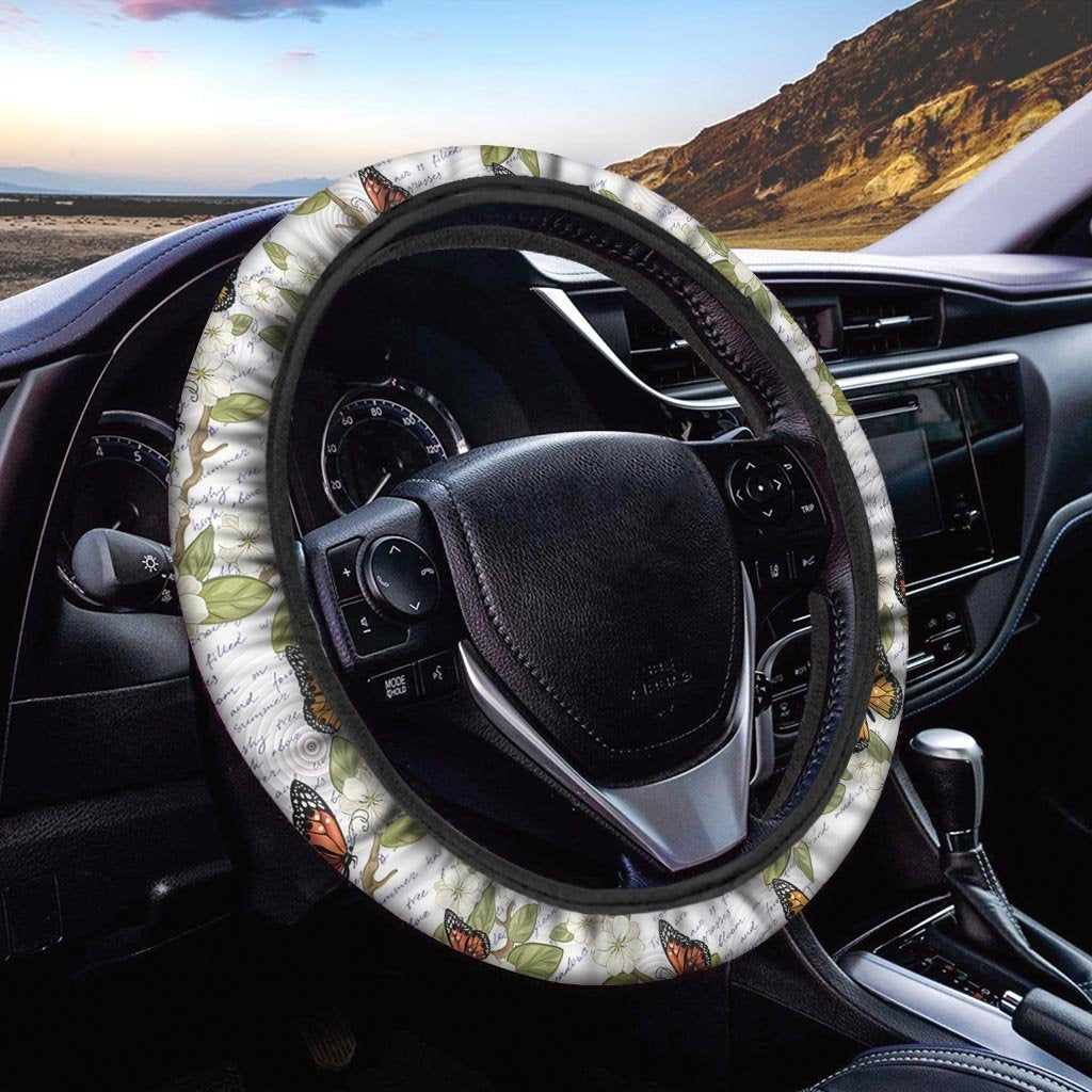 Butterfly Floral Print Steering Wheel Cover-grizzshop