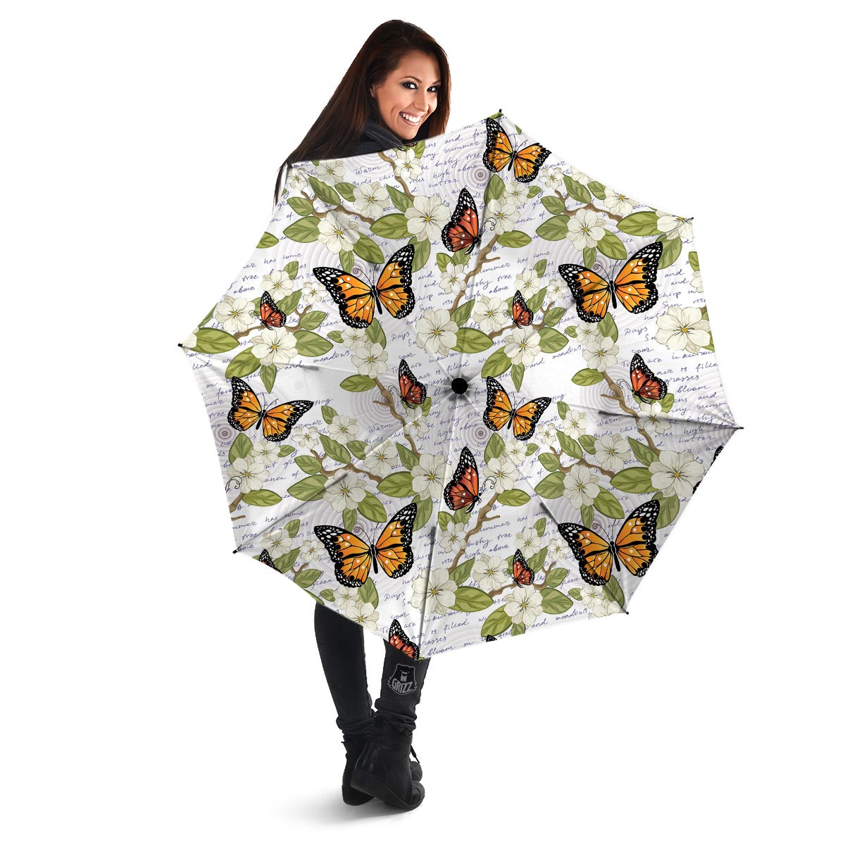 Butterfly Floral Print Umbrella-grizzshop