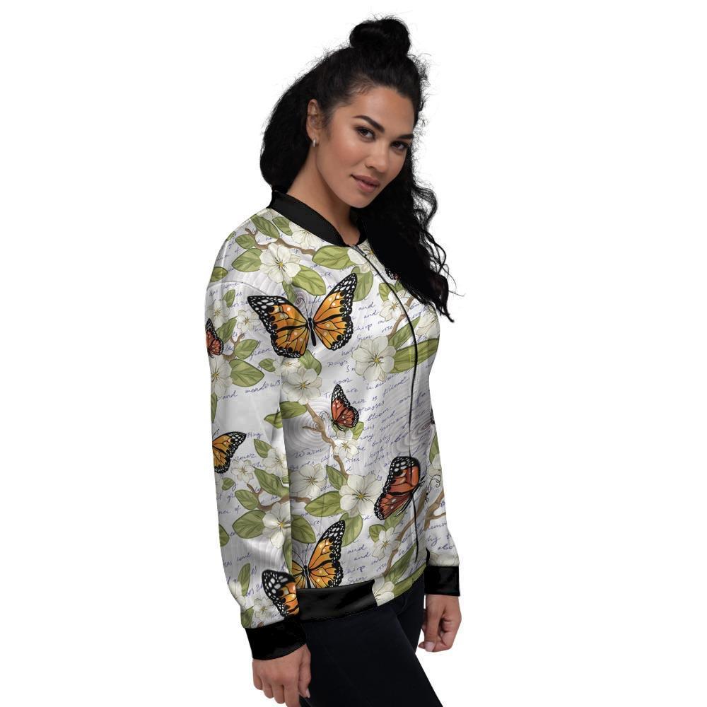 Butterfly Floral Print Women's Bomber Jacket-grizzshop