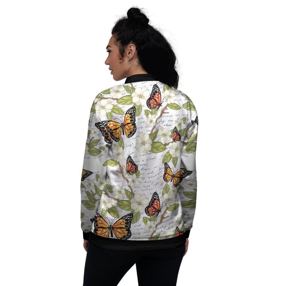 Butterfly Floral Print Women's Bomber Jacket-grizzshop
