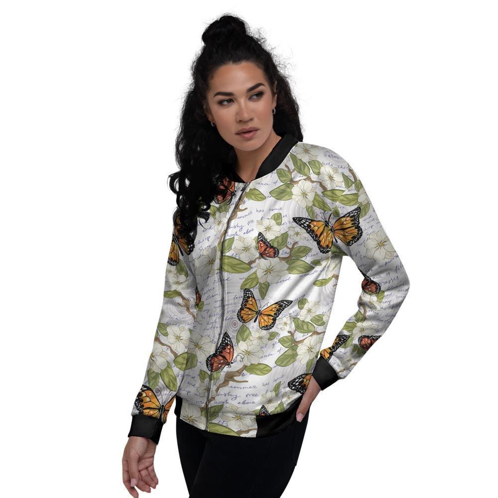 Butterfly Floral Print Women's Bomber Jacket-grizzshop