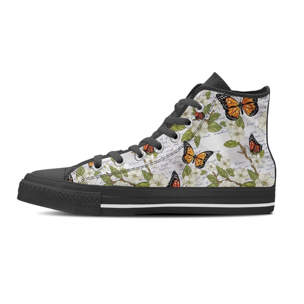 Butterfly Floral Print Women's High Top Shoes-grizzshop