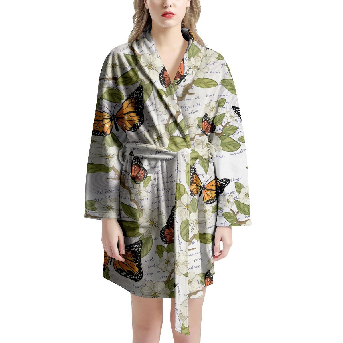Butterfly Floral Print Women's Robe-grizzshop
