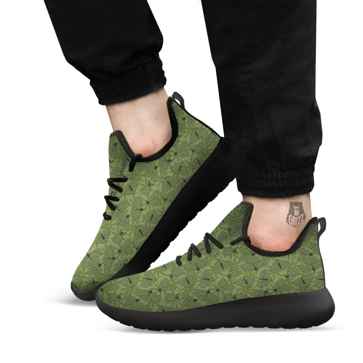 Butterfly Monarch Green Print Pattern Black Athletic Shoes-grizzshop