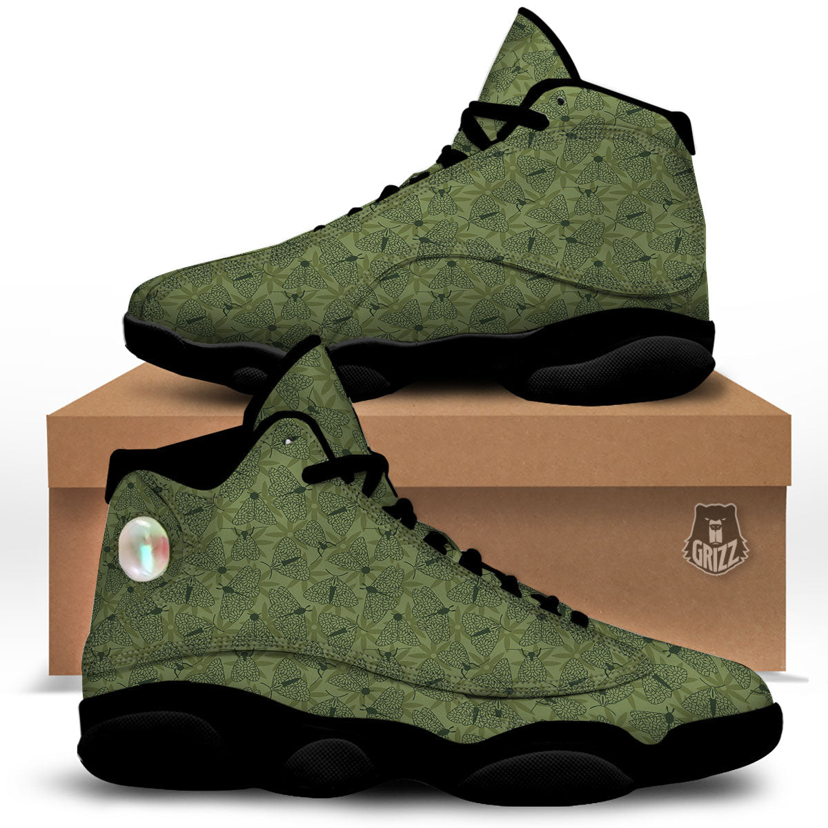 Butterfly Monarch Green Print Pattern Black Basketball Shoes-grizzshop