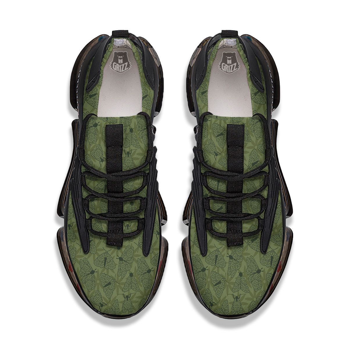 Butterfly Monarch Green Print Pattern Black Gym Shoes-grizzshop