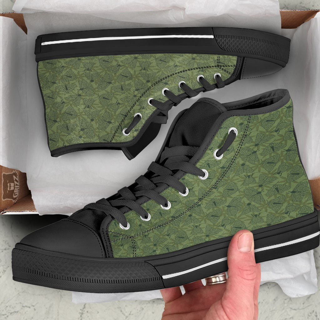 Butterfly Monarch Green Print Pattern Black High Top Shoes-grizzshop